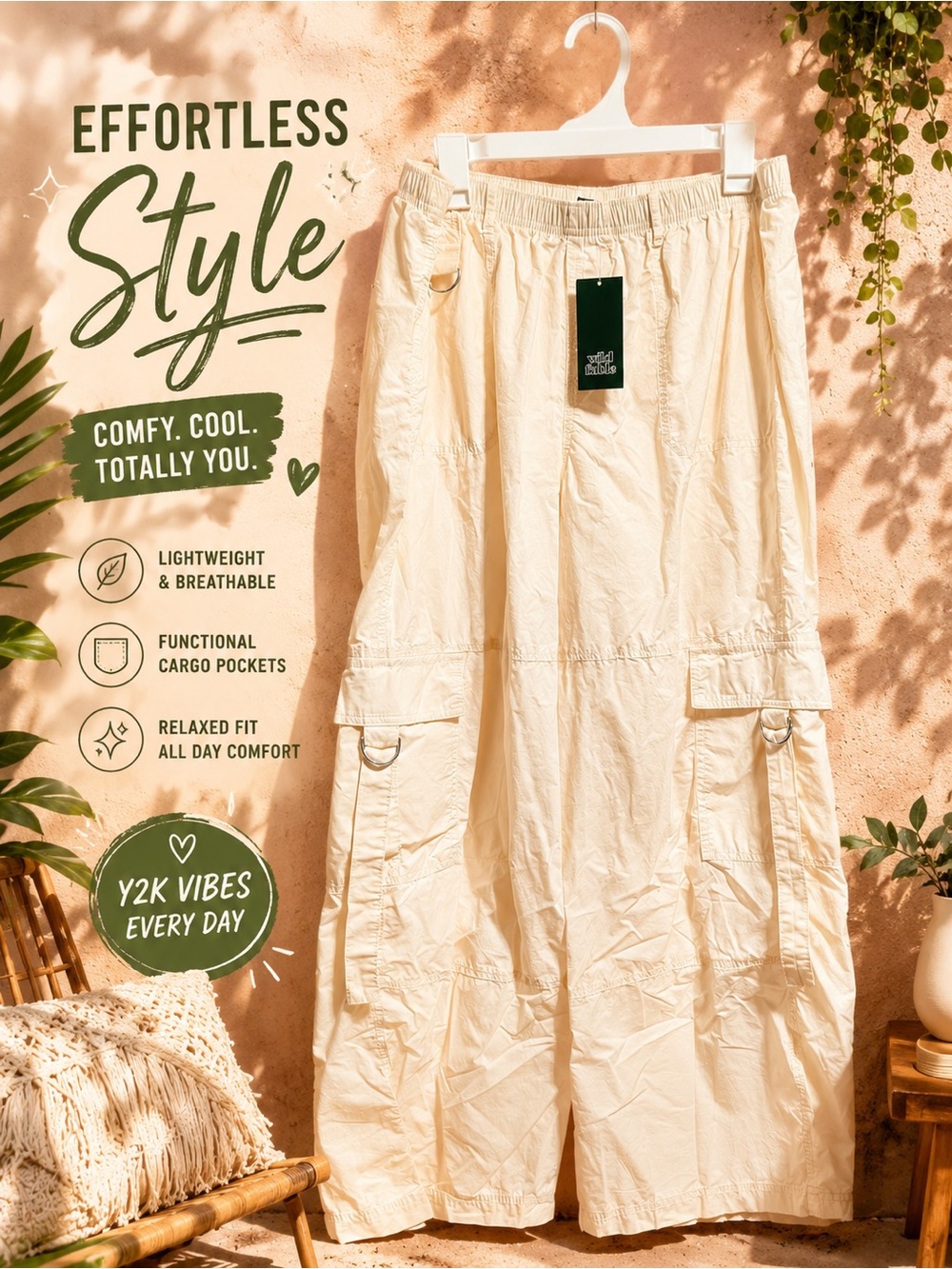 Wild Fable Cream Cargo Wide-Leg Pants